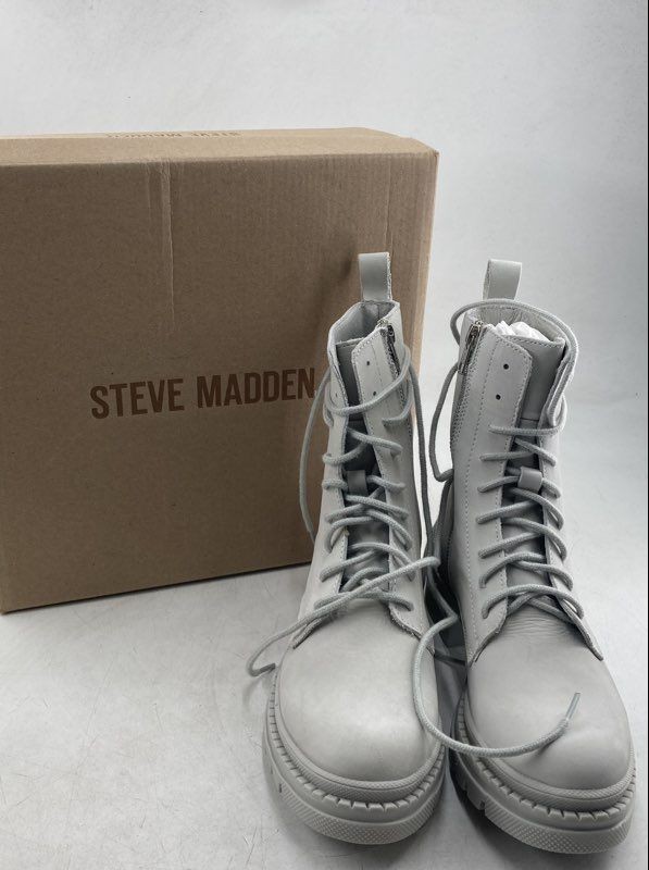 Steve Madden Womens Gray Round Toe Lace Up Classic Combat Boots Size 9.5