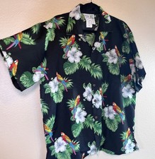 Makani Hawaii Shirt Mens XLarge Black Floral Parrot Microfiber Hawaiian Aloha