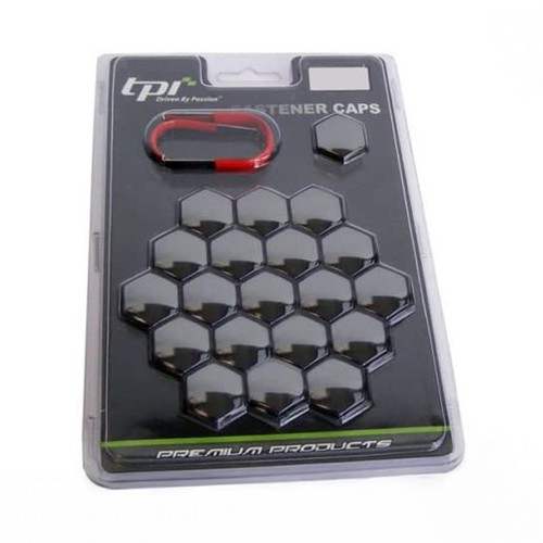 20 x 19mm TPi Alloy Wheel Nut Bolt Covers Caps Universal Set BLACK  - Picture 1 of 2