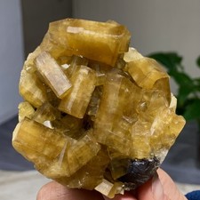477G Shiny Golden Cuboid Barite Crystal Based on the Purple Spherical Fluorite