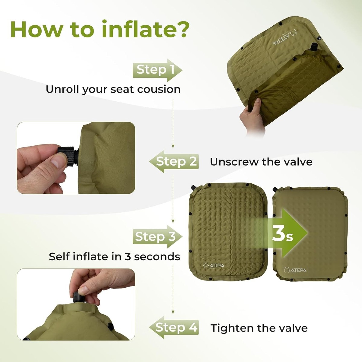 Self Inflating Stadium Portable Camping Cushion 2-Inch Thick Self-Inflating Seat Cushion ...