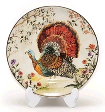 1 Pottery Barn Botanical Harvest Turkey Salad Plate 8.5" NEW Thanksgiving