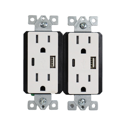 Leviton USB Type A/C In-Wall Charger Outlet T5638-W - Lot of 2 - Scuffed Plating