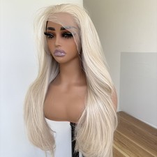 Glue Less Lace Front Wig Heat Resistant Hair Highlight Blonde Long Straight