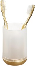 Toothbrush Holder with 3 Divided Sections for Bathroom or Vanity - Frost/Gold