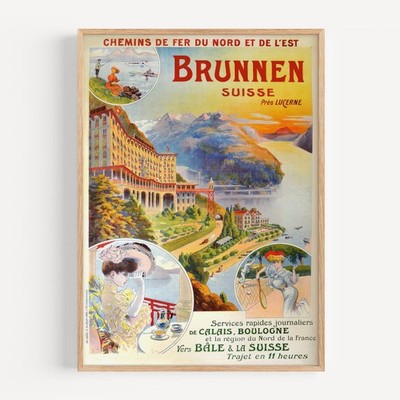 Brunnen Suisse Près Lucerne c. 190 Retro Travel Poster