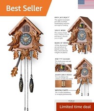 Cuckoo Clock with Night Mode, Singing Bird, Wooden Decorations and Swinging P...
