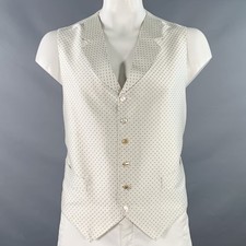 FAVOURBROOK Size 46 Beige Navy Dots Silk Classic Notch Lapel Vest