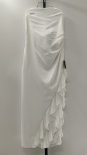 Lulus Women Graceful Perfection White Satin Ruffled Strapless Midi Dress M