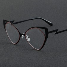 Large Vintage Cat Eye Eyeglass Frames Lightning Metal Glasses Unisex Fashion
