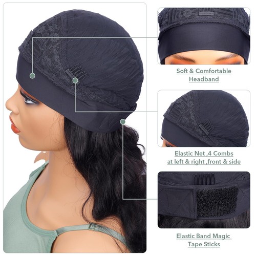 20 Inch Body Wave Headband Wig Human Hair 180 Density Headband Wigs for Black... - Picture 3 of 5