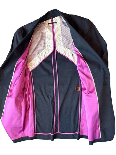 Elie Tahari Women's Blazer Navy Linen Purple Pin Stripe Interior Cuff Sleeve 6 - Picture 6 of 7