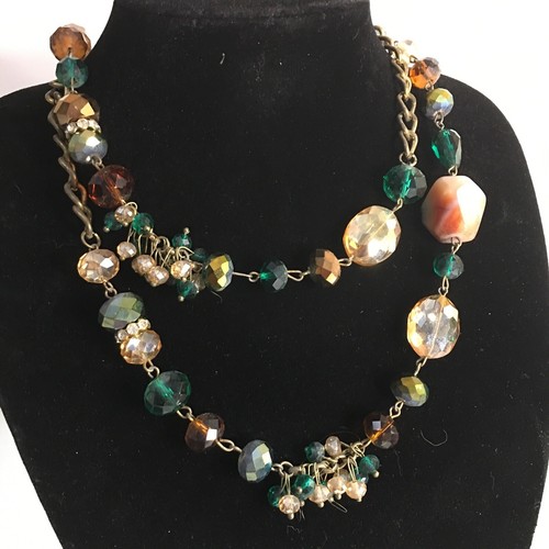 Chunky Faux Crystal And Stone Bohemian Necklace Bling Beautiful Long Costume - Picture 2 of 8