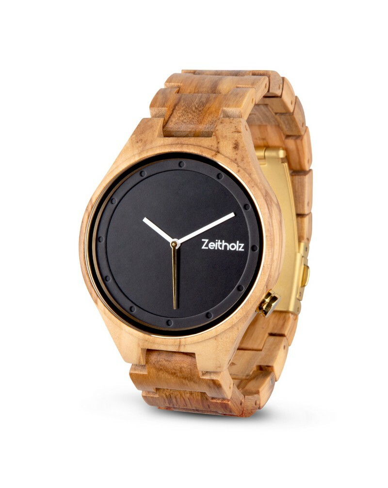 Holzkern Uhr Olivenholz Holzuhr Armbanduhr Herren Stolpen Olivenholz  Handmade Nickelfrei