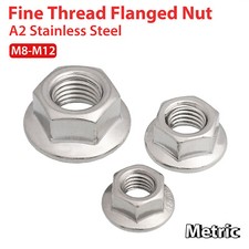 A2 Stainless Steel Serrated Flange Nuts Metric Fine Thread Flanged Nut M8 - M12