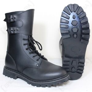 Black Leather French Army Ranger Buckle Boots - Mens Combat Military ...