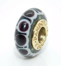 Pandora 14K Yellow Gold Black Lotus Murano Glass Charm Bead - 750504