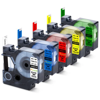 5x Etikettenband für Dymo D1 12mm 45013 45018 45019 LabelManager 160 280 420P