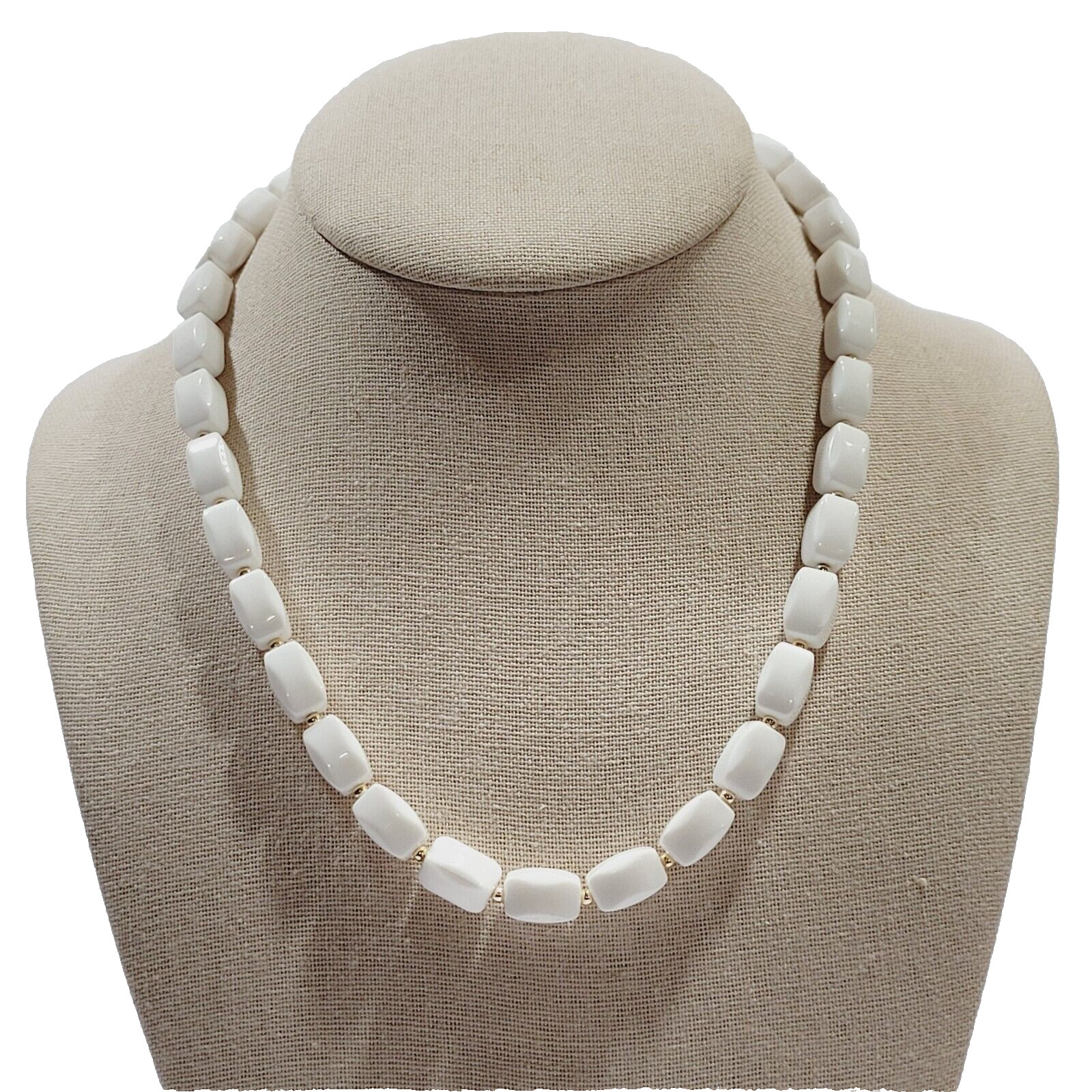 White Rounded Side Rectangle Bead w Gold Tone Sep… - image 3