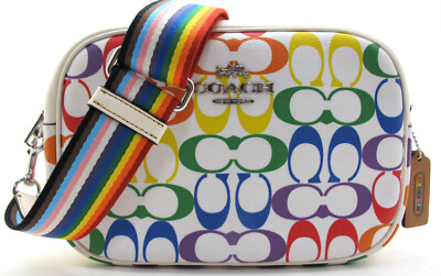 NEW Authentic COACH JAMIE Signature Rainbow Web Strap Crossbody SV/Chalk  CA175