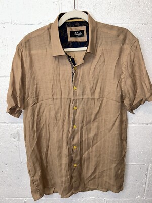 Amedeo Exclusive Men'Tan Short Sleeve Button Up Shirt L NWT Lightweight Slim C1