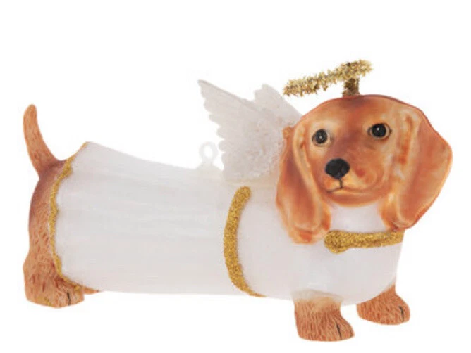 Angel Dachshund Weiner Dog Glass Ornament Dressed Animal Puppy Pet Heaven God