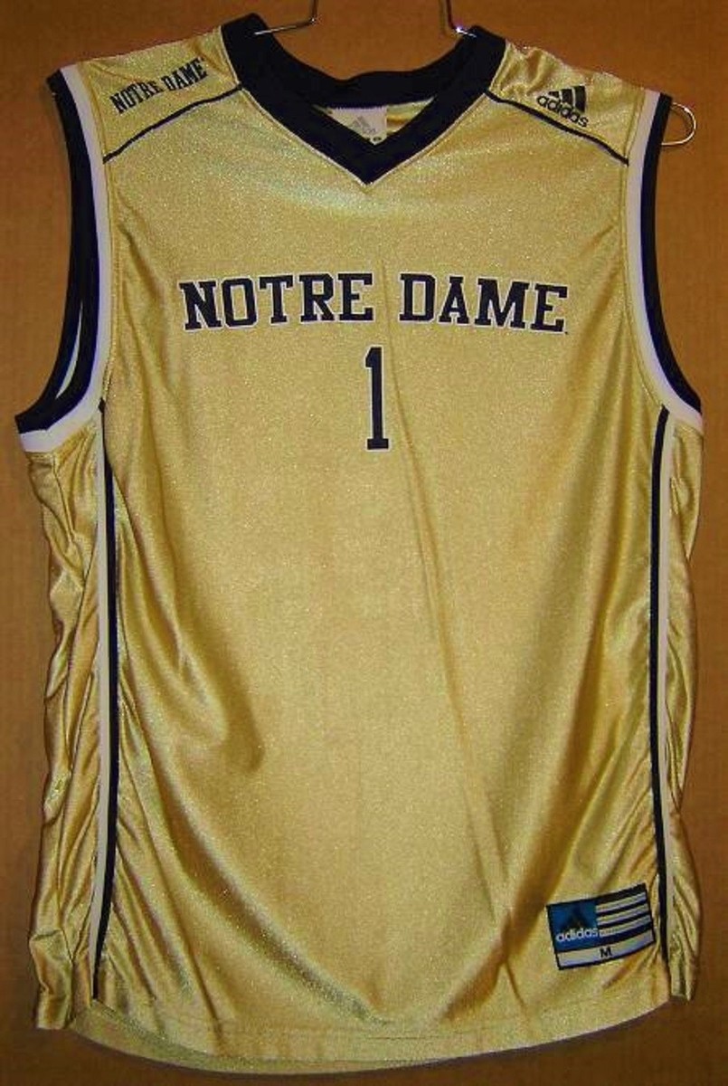 NOTRE DAME FIGHTING IRISH #1 GOLD COLLEGE BASKETBALL Adidas NCAA
