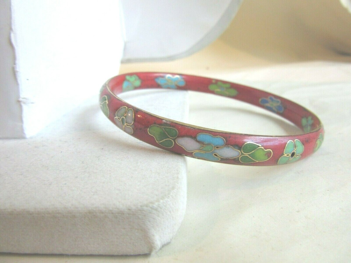 Vintage red cloisonne floral design bangle bracelet | eBay display picture 3