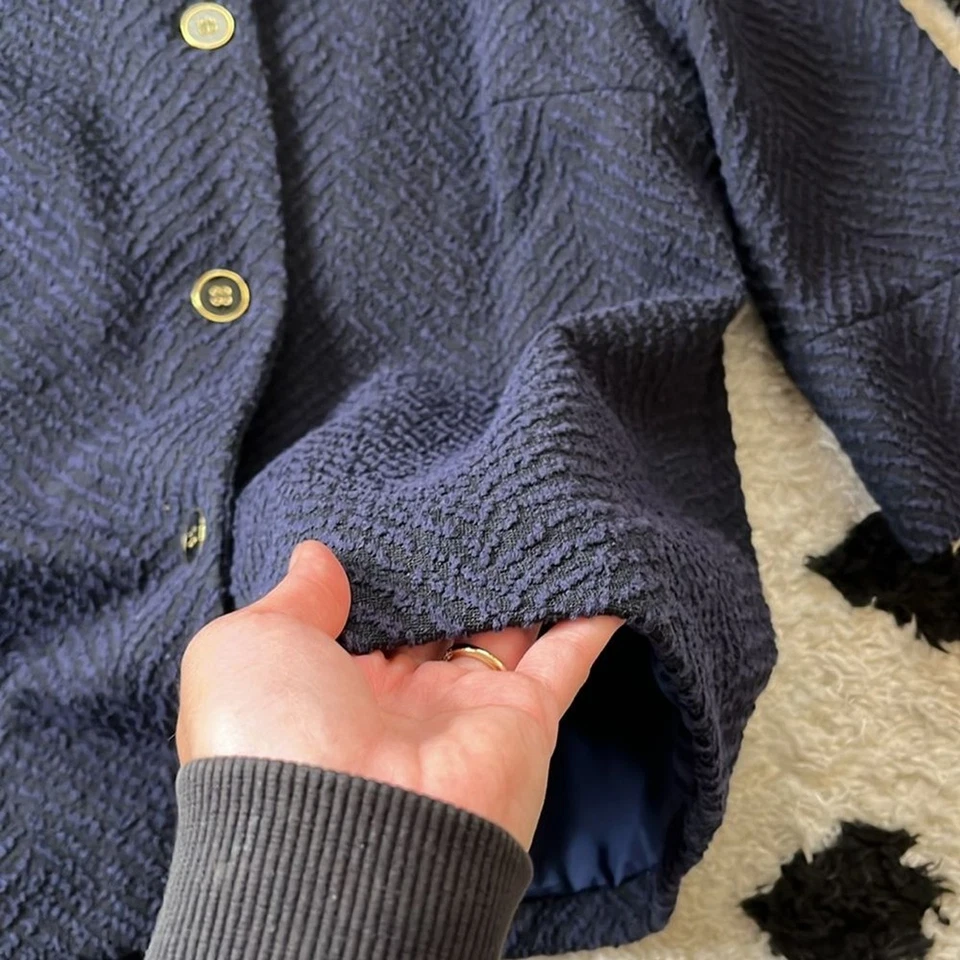 J. McLaughlin Mujer Talla XS Azul Marino Chevron Texturizado Blazer Manga 3/4 Chaqueta Foto 3 de 4