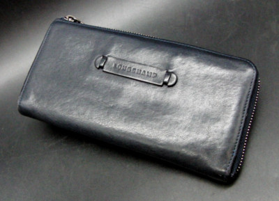 Longchamp schwarze lange Herren-Geldbörse aus weichem Leder mit Reißverschluss
