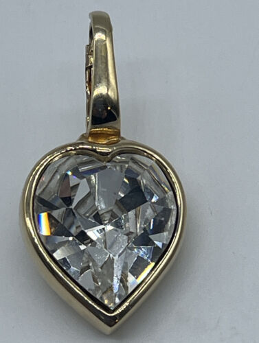 Vtg Swarovski Crystal SAL Pendant heart shaped Gold Tone White crystal signed - Afbeelding 1 van 5