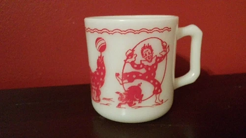 Vintage Hazel Atlas Milk Glass Clown Donkey Small Hot Chocolate Coffee Cup