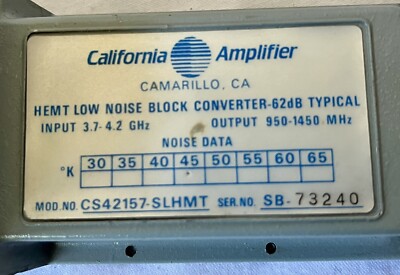 California Amplifier CS42157-SLHMT HEMT LNB BAND 3.7 - 4.2 GHZ CN