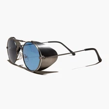 Gunmetal Steampunk Sunglass with Folding Side Shields Light Blue Lens - Bram