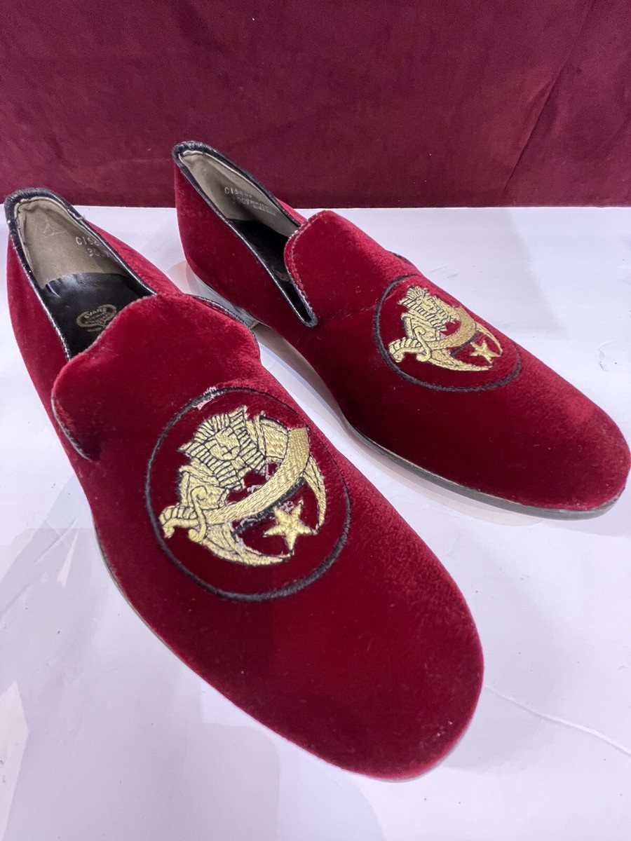 Vintage 60s 70s Men’s Evans Made Round Toe Velvet Slippers Tuxedo Shoes  Shriner