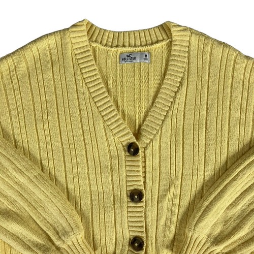 Suéter Hollister Mujer M Amarillo Recortado Tejido Cárdigan Botón Frontal con Corbata - Imagen 2 de 13