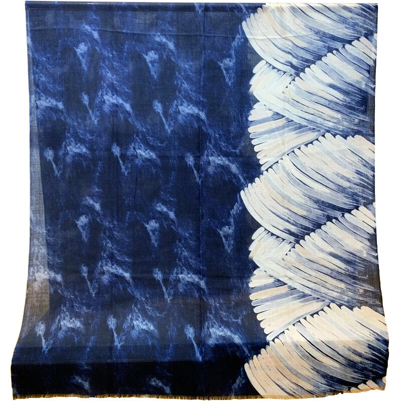 Pure 200s Cashmere Scarf Wrap Shawl Sea Painting Thin Soft Delicate 200x100cm - Image 2 of 4