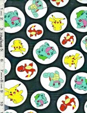 Black Pokemon in Circles by Robert Kaufman bty