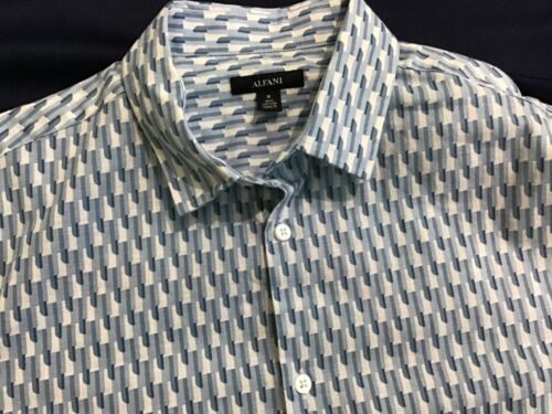 ALFANI men M short sleeve BUTTON DOWN cotton SHIRT blues NEW w TAG!! EXCELLENT!