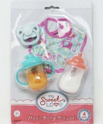 NEW MY SWEET LOVE MAGIC BABY BOTTLE TOY ACCESSORY PLAY SET 4 PCS