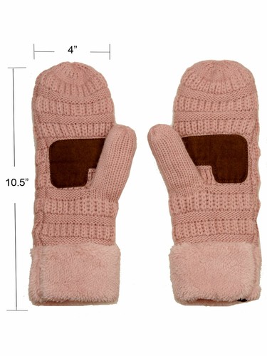 C.C Unisex Winter Warm Knit Soft Inner Fuzzy Lined Anti-Slip Cuff Mittens Gloves - Picture 27 of 111