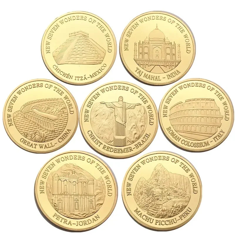 MEDAL 7 COINS NEW 7 WONDERS OF THE WORLD,GOLDEN NOT GOLD | eBay