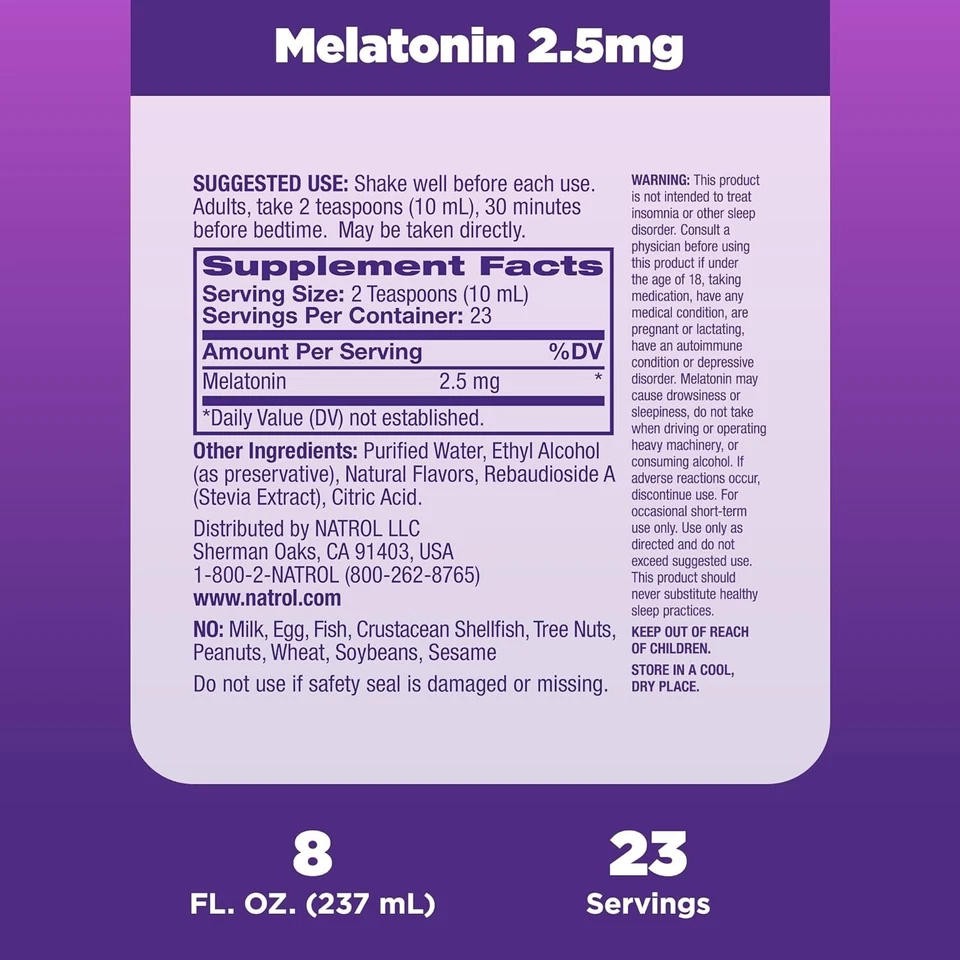 Natrol líquido melatonina 2,5 mg suplemento dietético para dormir con sabor a bayas 8 fl oz Foto 4 de 4