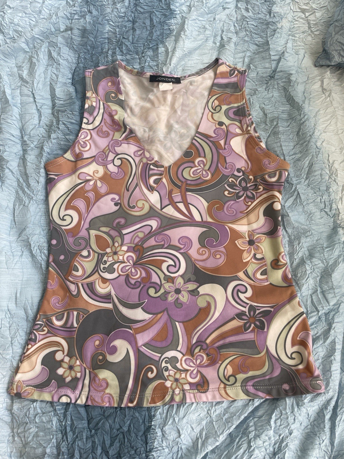 Jorden Retro Psychedelic Tank Top Y2K Swirl Print Sleeveless Blouse