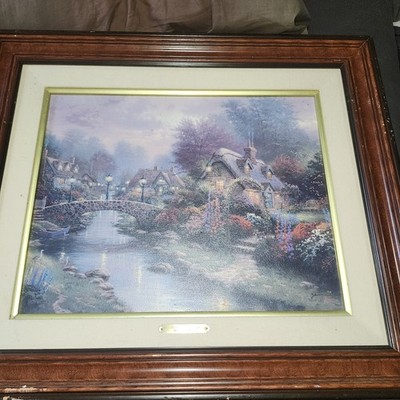 THOMAS KINKADE - LAMPLIGHT BRIDGE   P/P HAND EMBELLISHED CNVS No Coa