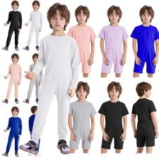 US~ Adaptive Clothing Kids Special NeedsJumpsuit Anti-Strip Romper Cotton Solid 