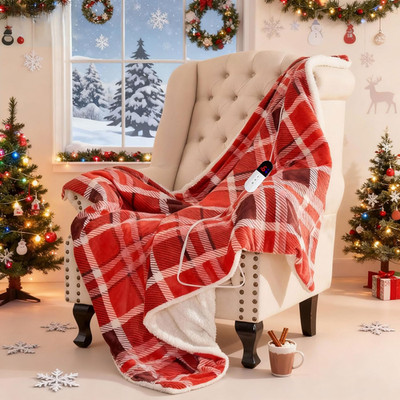 Ultra Soft Red Heated Blanket Throw, 6 Heat Levels, Auto Off, ETL Certified