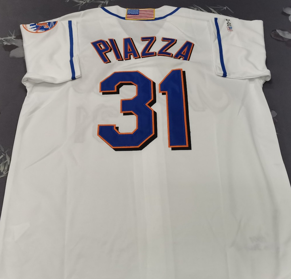 VINTAGE Mike Piazza #31 Mets Throwback White Sewn Stitched Jersey.