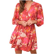 Burgundy Floral Long Sleeve Button Down Mini Dress