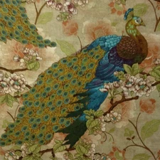 One Yard of Fabric Material - Oriental Peacocks - #106